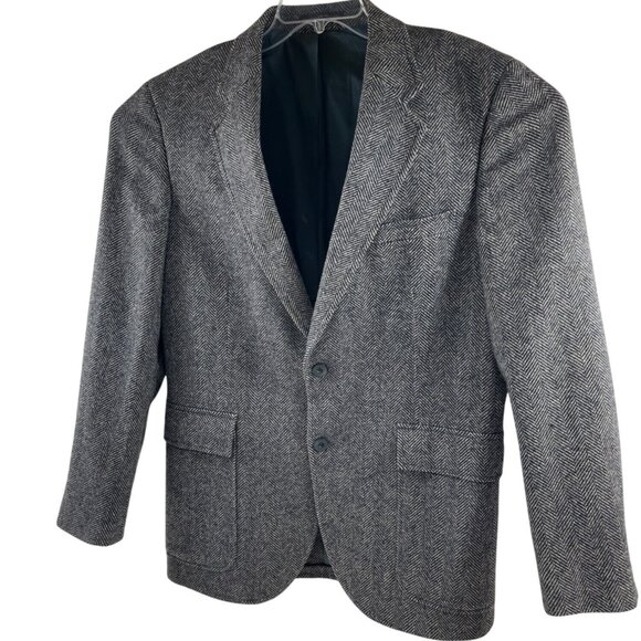 Shefford By Anderson-Little Gray Herringbone Wool Mens Blazer Jacket 42R - Picture 1 of 12